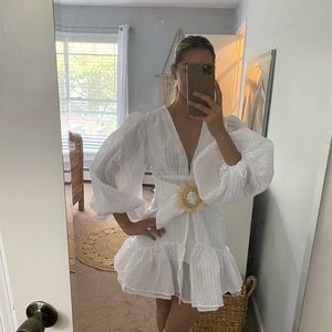 White puffy sleeve mini dress